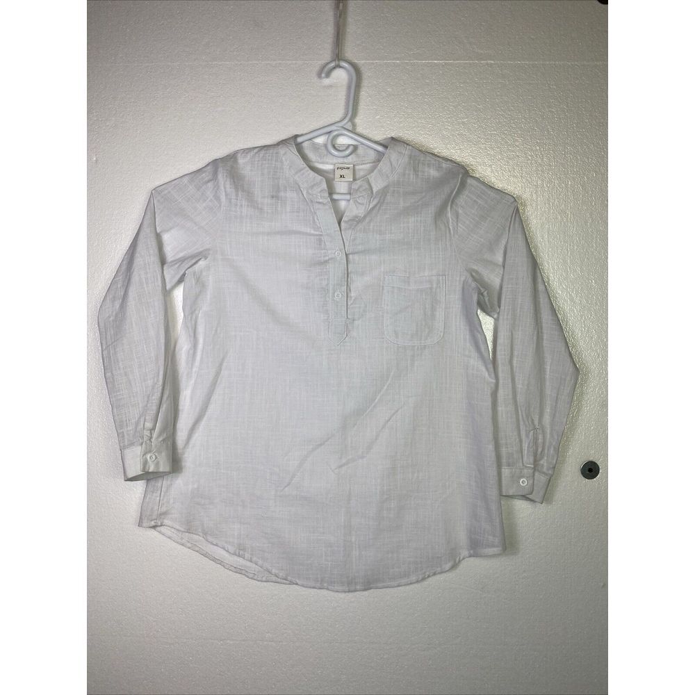 Yuzao‎ Womens Gauzy Blouse Tunic XL White V neck Cotton Long sleeve button Beach